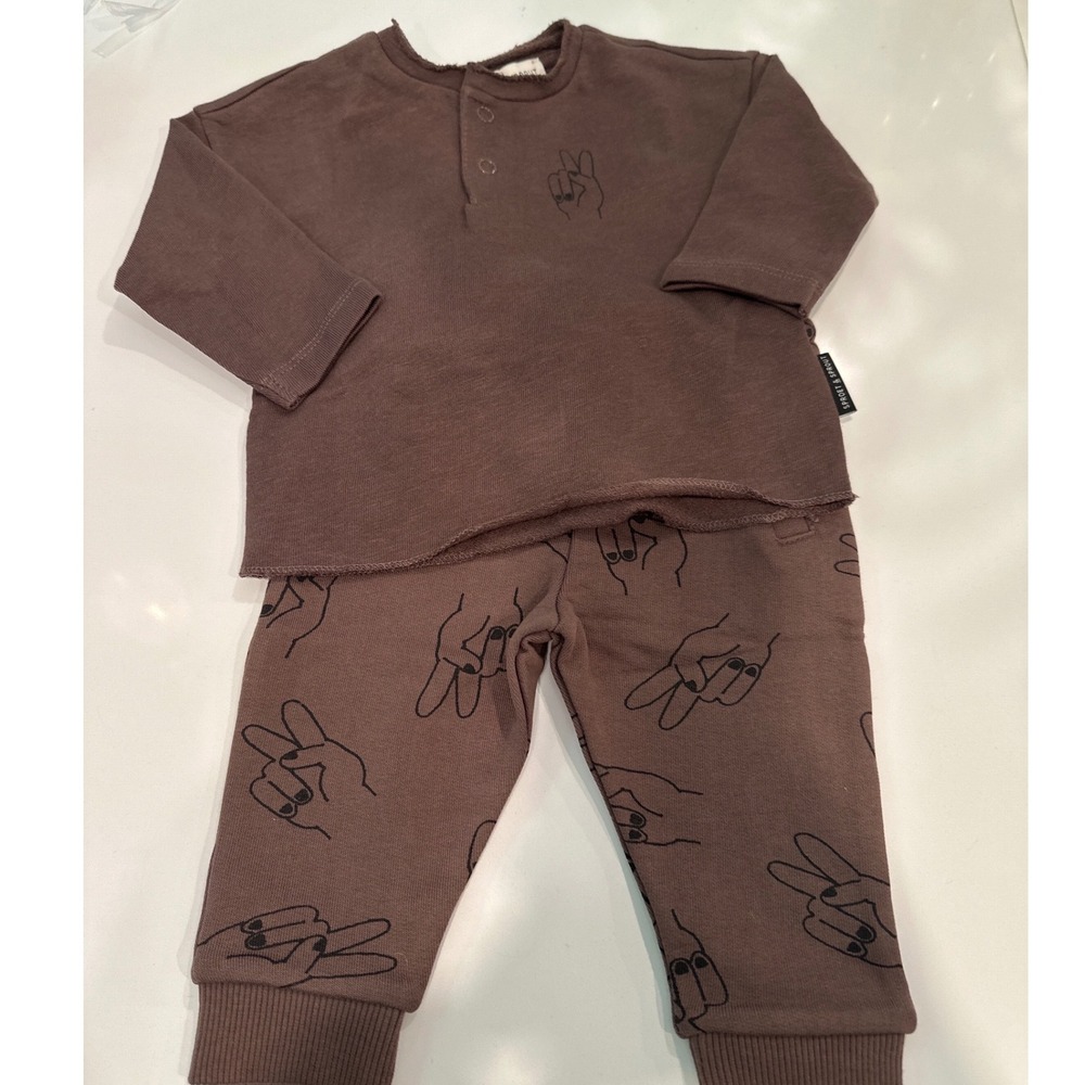 Sproet & Sprout Baby Peace Sign Henley and Jogger Set Brown W22-318 W22-413 6M